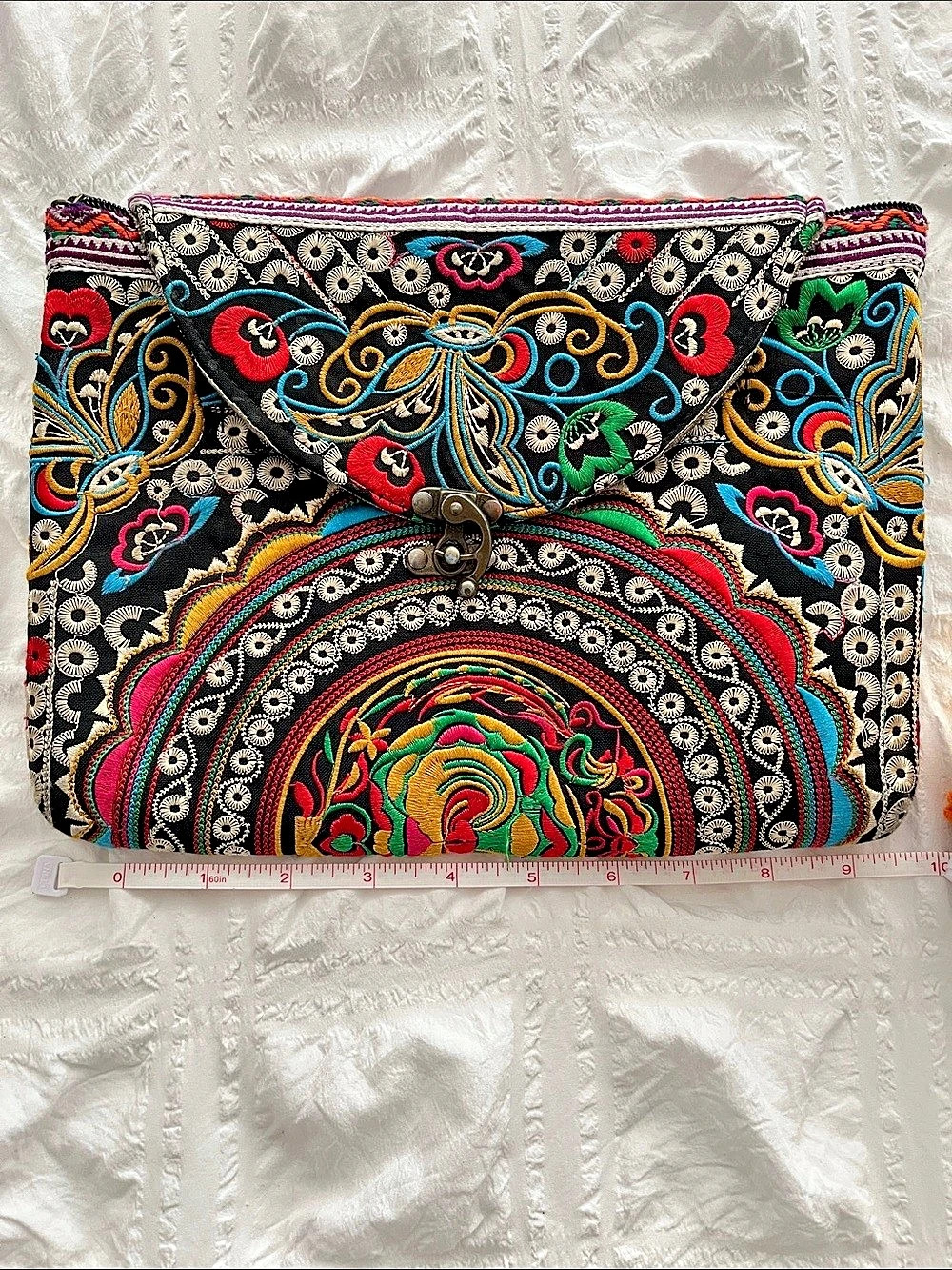 Embroidered Paisley Clutch in Black & Multicolor
